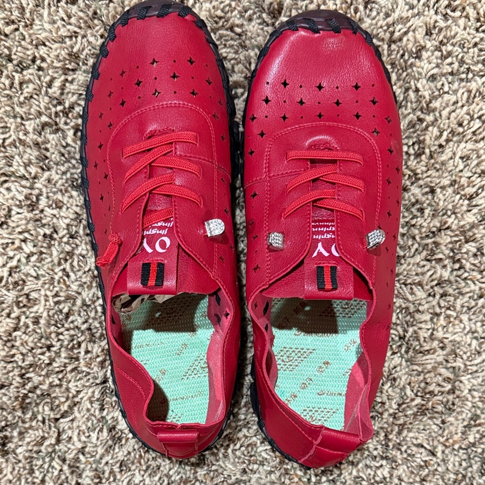 Ergonomics Red Women's Sneakers Slip On Size 9- 9.5. By OY